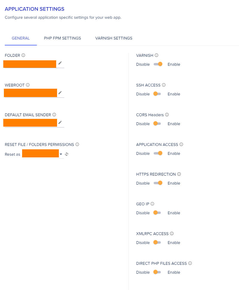 Cloudways Application Settings