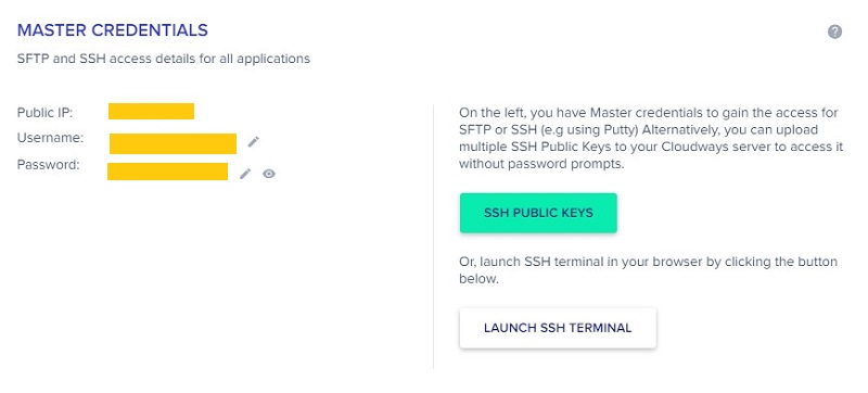 Cloudways Hosting Master Credentials