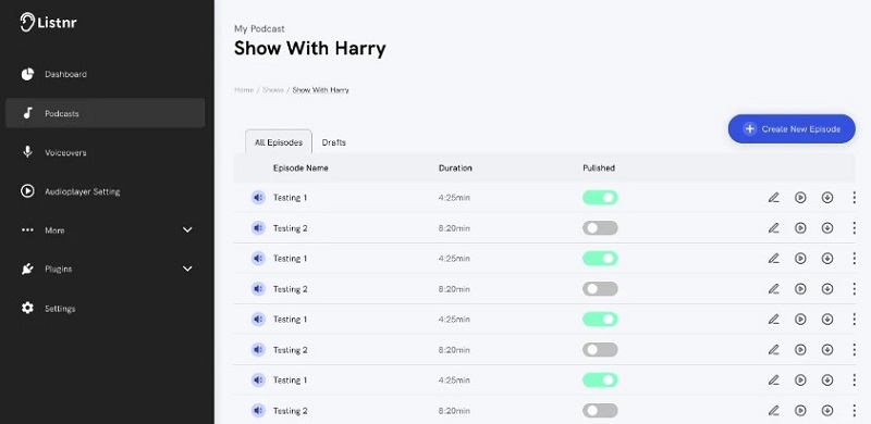 listnr podcast dashboard