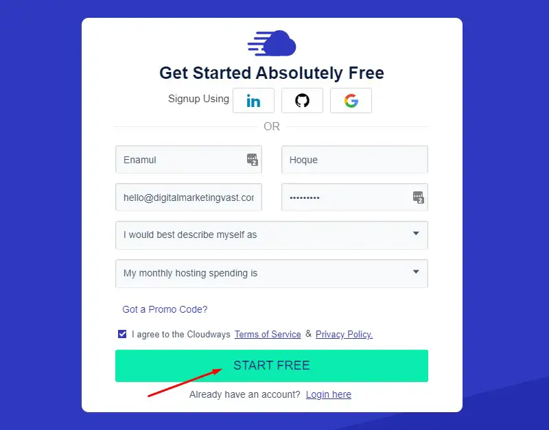 how to signup in cloudways